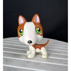 Littlest Pet Shop LPS #154 Bull Terrier Brown & White Dog Authentic 2005 Figure